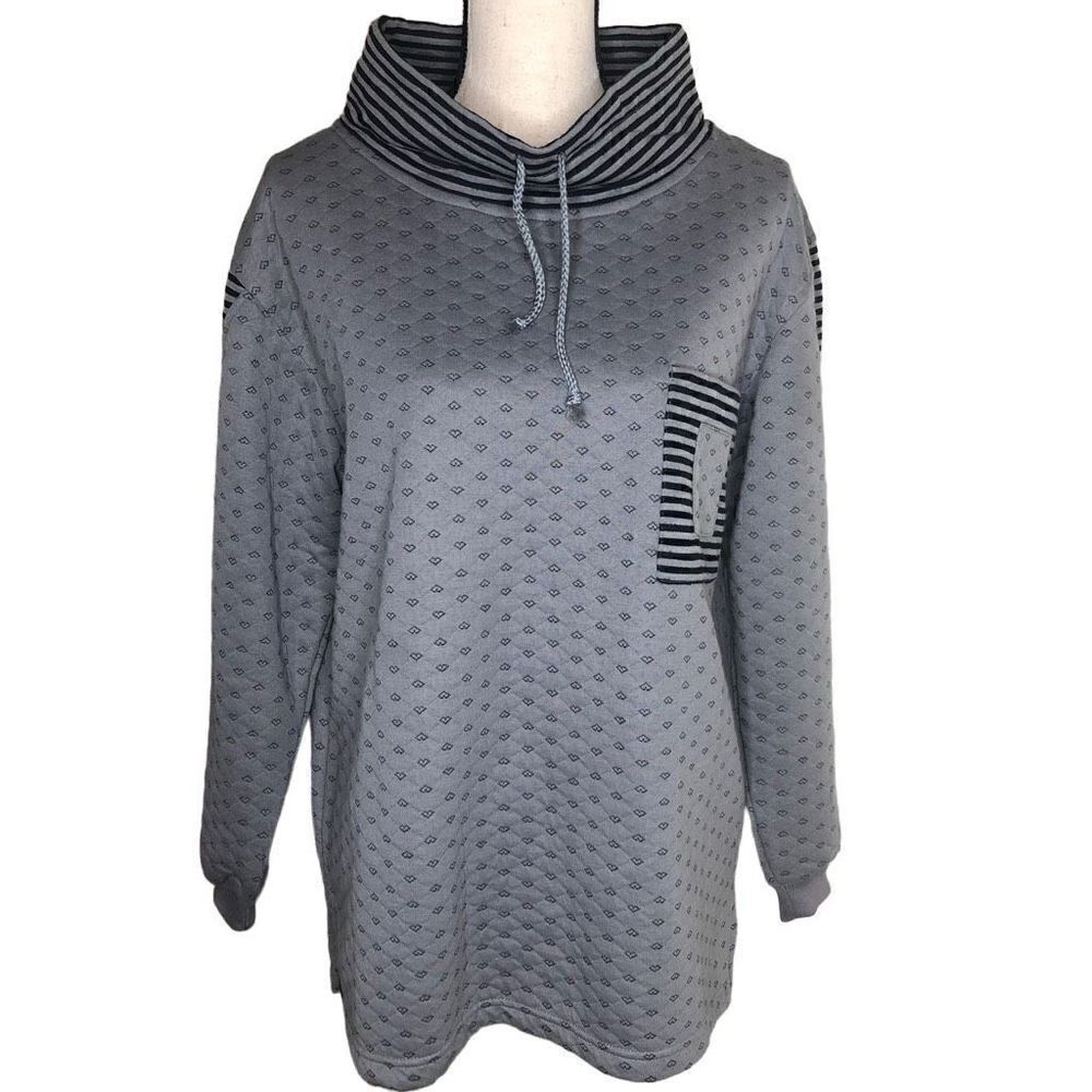Euro Joy Gray and Black Quilted High Neck Oversized Lagenlook Top Size S